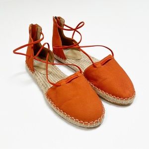 Eileen Fisher Orange Suede Espadrille Wrap Flats Sandals ‎ 7